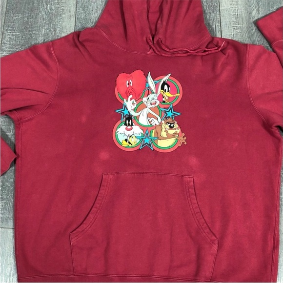 UNIQLO x LOONEY TUNES WB Long Sleeve Sweat Pullover Red Hoodie‎ Size XL - Picture 5 of 9